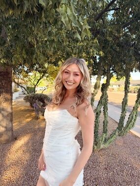 Showpo White Strapless Mini Dress with Pearl Detail. Kelsey dress.